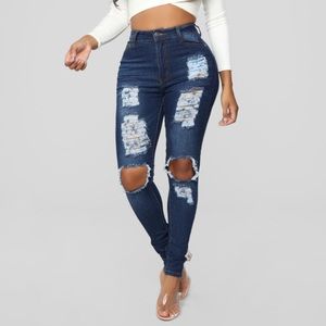 Fashion Nova Say Yes To Distress Dark Wash Jeans